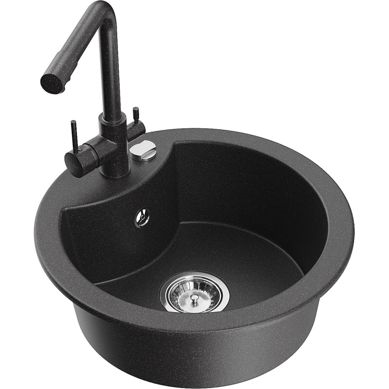 Mexen Diego fregadero de granito de 1 seno con grifo de cocina Duero, negro moteado - 6512-76-671600-76