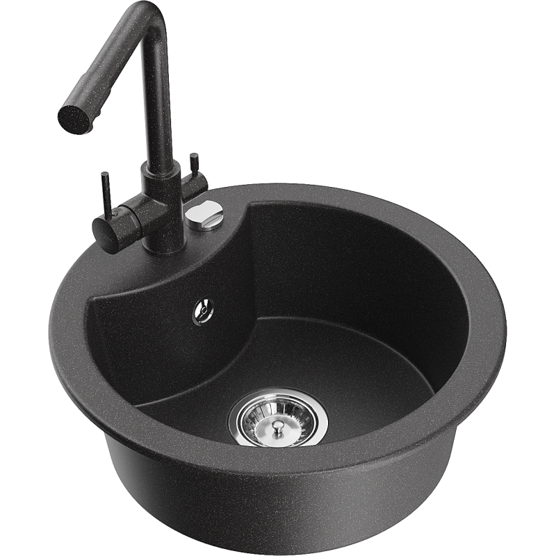 Mexen Diego granitā izlietne ar 1 nodalījumu un virtuves maisītāju Duero, melns plankumains - 6512-76-671600-76