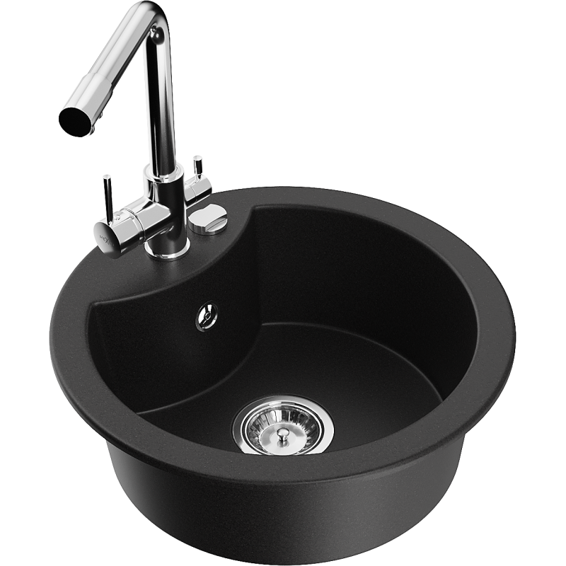 Mexen Diego fregadero de granito de 1 seno con grifo de cocina Duero, negro - 6512-77-671600-00