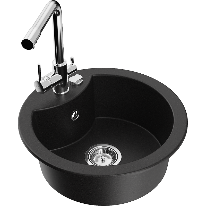 Mexen Diego granite single-bowl sink with Duero kitchen tap, black - 6512-77-671600-00