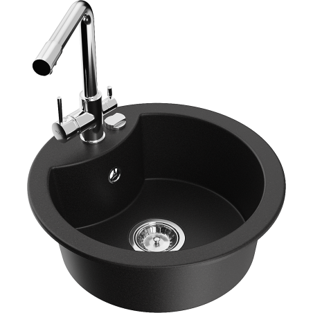 Mexen Diego granite single-bowl sink with Duero kitchen tap, black - 6512-77-671600-00
