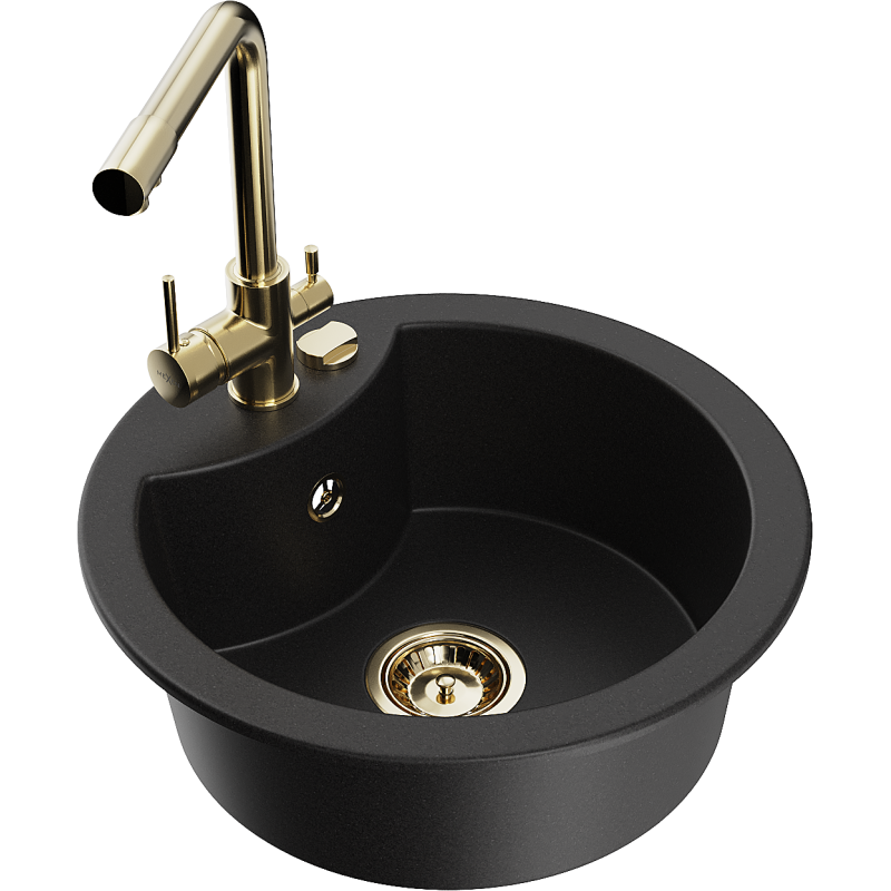 Mexen Diego 1-bowl granite kitchen sink with Duero tap, black - 6512-77-671600-50