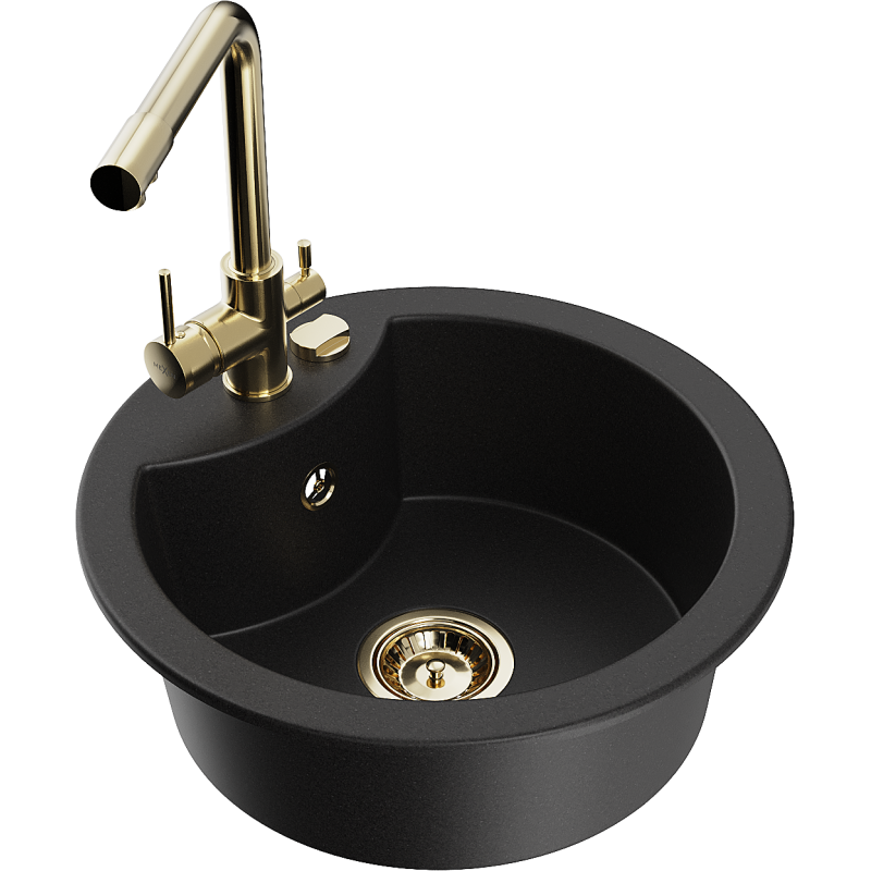 Mexen Diego granitdiskho med 1-kammare och köksblandare Duero, svart - 6512-77-671600-50