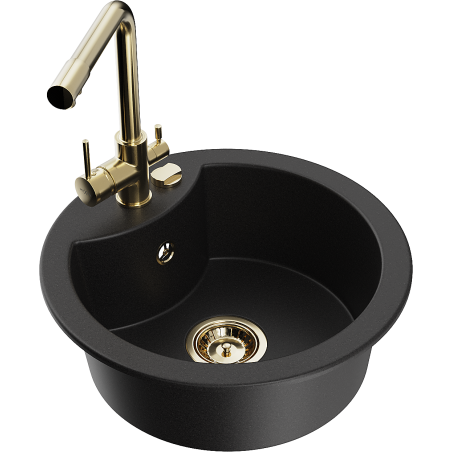 Mexen Diego 1-bowl granite kitchen sink with Duero tap, black - 6512-77-671600-50