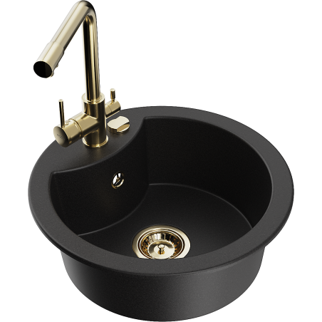 Mexen Diego fregadero de granito de 1 cámara con grifo de cocina Duero, negro - 6512-77-671600-50