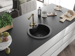 Mexen Diego 1-bowl granite sink with Duero kitchen tap, black - 6512-77-671600-50-B