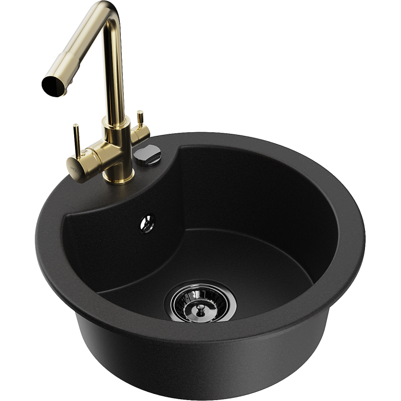 Mexen Diego fregadero de granito de 1 cubeta con grifo de cocina Duero, negro - 6512-77-671600-50-B