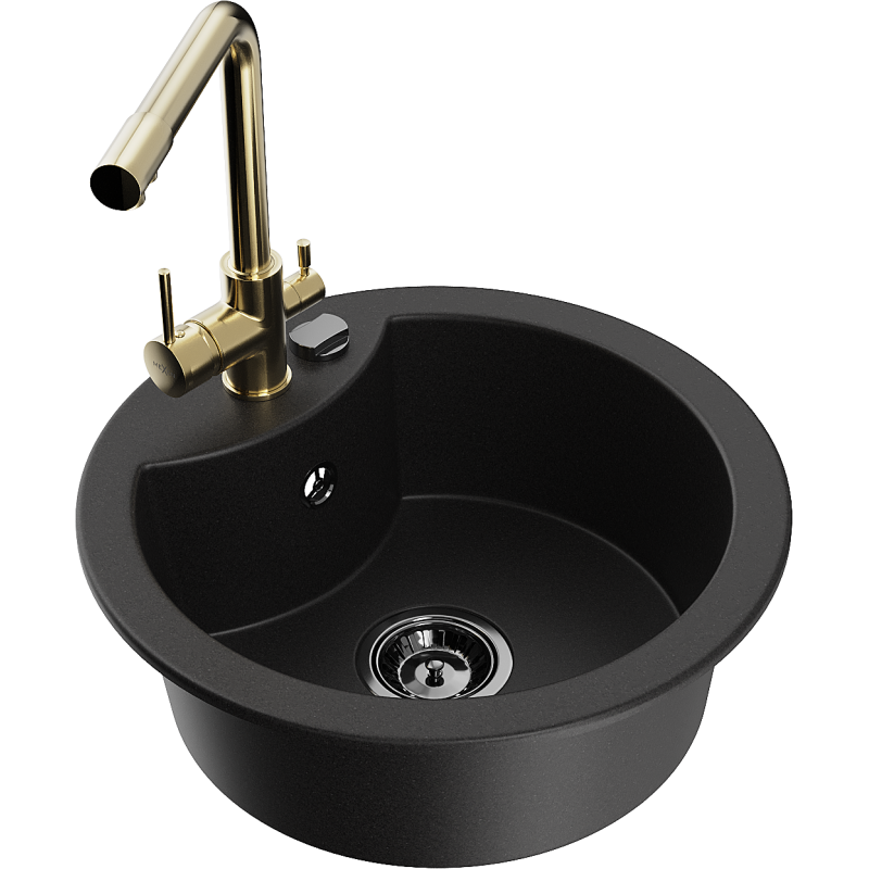 Mexen Diego Granit-Engsbecken mat enger Kichenkran Duero, schwaarz - 6512-77-671600-50-B