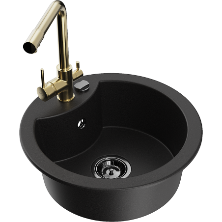 Mexen Diego fregadero de granito de 1 seno con grifo de cocina Duero, negro - 6512-77-671600-50-B