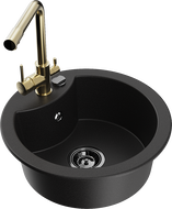 Mexen Diego fregadero de granito de 1 cubeta con grifo de cocina Duero, negro - 6512-77-671600-50-B