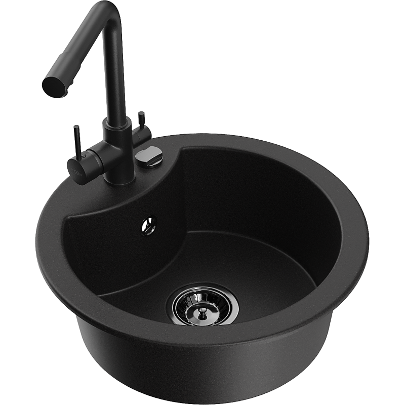 Mexen Diego Granit-Spullsteen mat 1 Kummer mat Kichekran Duero, schwaarz - 6512-77-671600-70-B