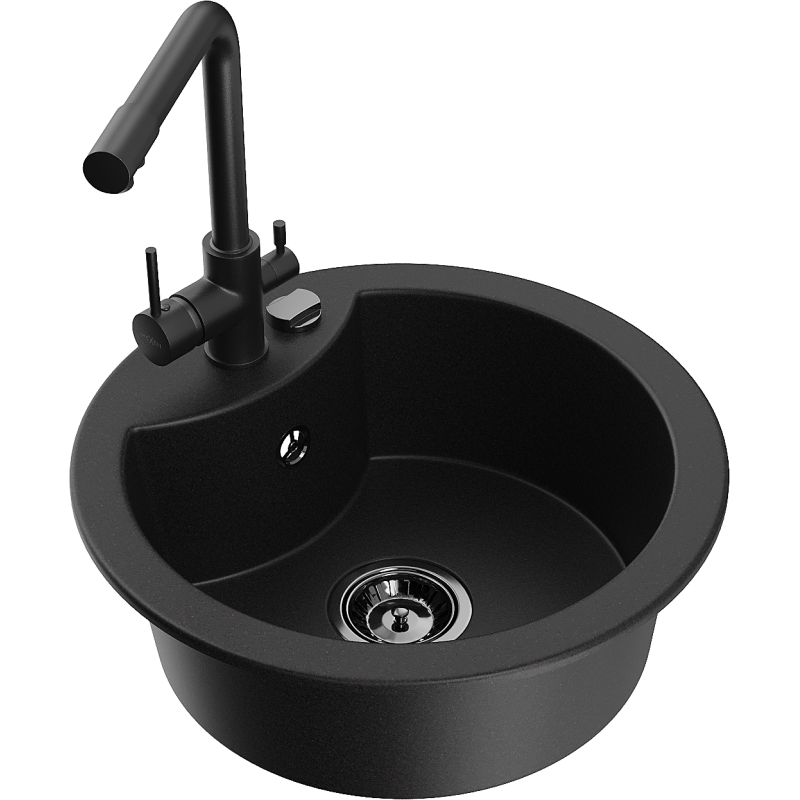 Mexen Diego granitdiskbänk med en diskho med kökskran Duero, svart - 6512-77-671600-70-B