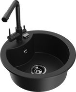 Mexen Diego fregadero de granito de 1 compartimento con grifo de cocina Duero, negro - 6512-77-671600-70-B
