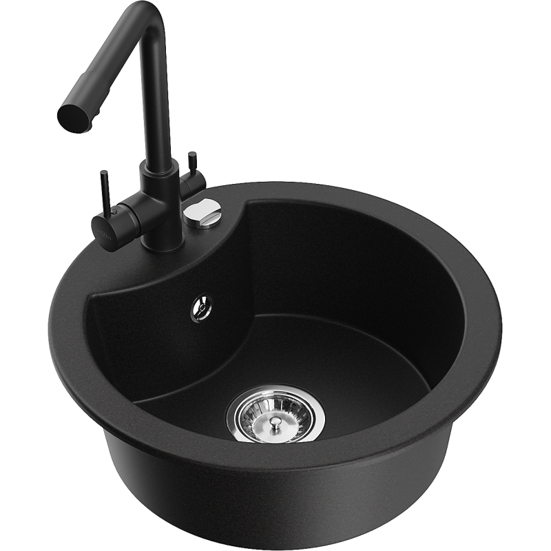 Mexen Diego fregadero de granito de 1 cubeta con grifo de cocina Duero, negro - 6512-77-671600-70