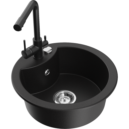 Mexen Diego fregadero de granito de 1 cubeta con grifo de cocina Duero, negro - 6512-77-671600-70