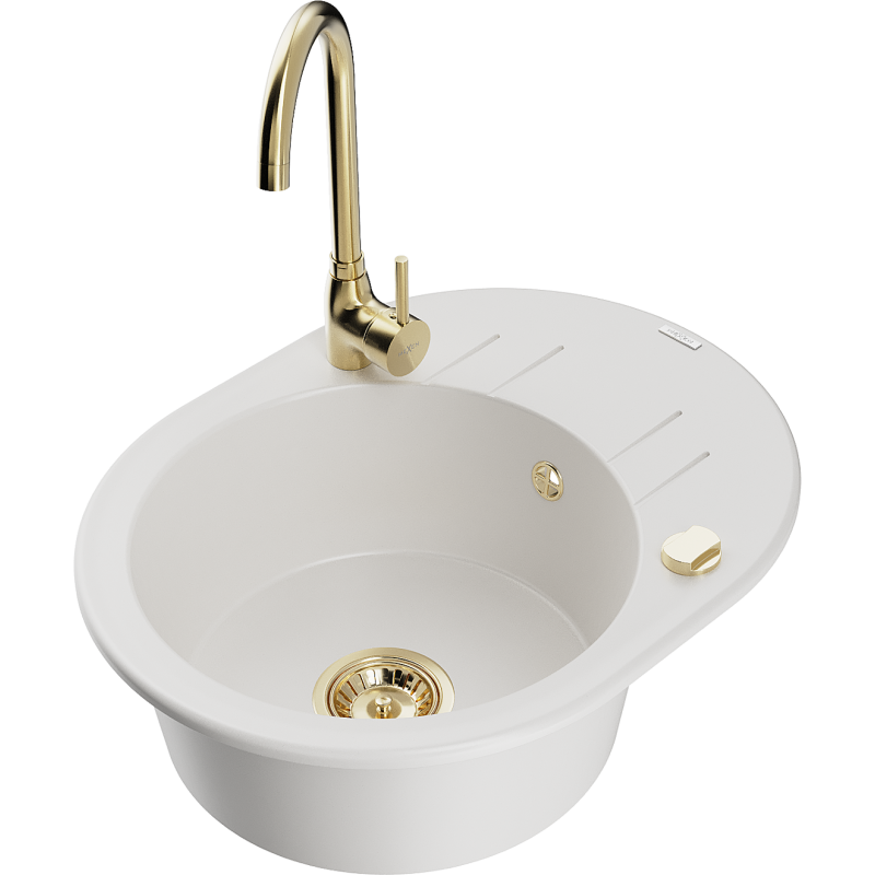 Mexen Kevin fregadero de granito de 1 cubeta con escurridor y grifo de cocina Telma, blanco - 6517-20-670200-50