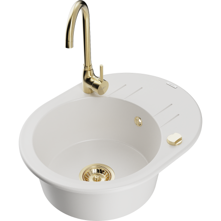 Mexen Kevin fregadero de granito de 1 cubeta con escurridor y grifo de cocina Telma, blanco - 6517-20-670200-50