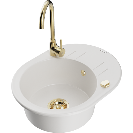 Mexen Kevin granitdiskbänk med en ho, avrinningsyta och köksblandare Telma, vit - 6517-20-670200-50