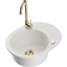 Mexen Kevin fregadero de granito de 1 cubeta con escurridor y grifo de cocina Telma, blanco - 6517-20-670200-50