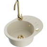 Mexen Kevin granieten spoelbak 1-komorig met afdruiprek en keukenmengkraan Telma, beige - 6517-69-670200-50