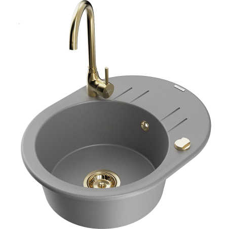 Mexen Kevin fregadero de granito 1-cubeta con escurridor y grifo de cocina Telma, gris - 6517-71-670200-50