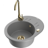 Mexen Kevin 1-bowl granite sink with drainer and Telma kitchen faucet, gray - 6517-71-670200-50
