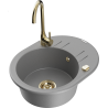 Mexen Kevin fregadero de granito 1-cubeta con escurridor y grifo de cocina Telma, gris - 6517-71-670200-50