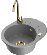 Mexen Kevin fregadero de granito 1-cubeta con escurridor y grifo de cocina Telma, gris - 6517-71-670200-50
