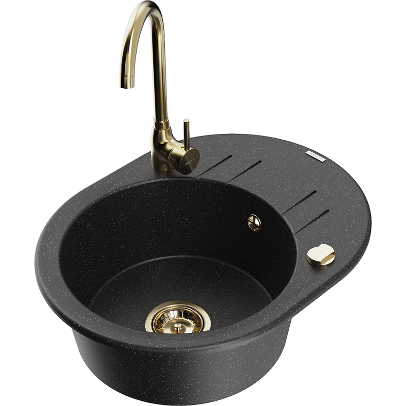 Mexen Kevin Granitspüle 1-kommerzig mit Abtropffläche und Küchenarmatur Telma, schwarz/silber metallic - 6517-73-670200-50