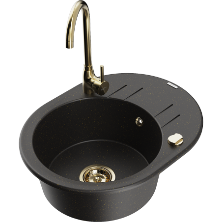 Mexen Kevin Granit-Waasspëll mat 1 Schossel mat Ofdréchnen an enker Kichenkrunn Telma, schwaarz/gëll Metallic