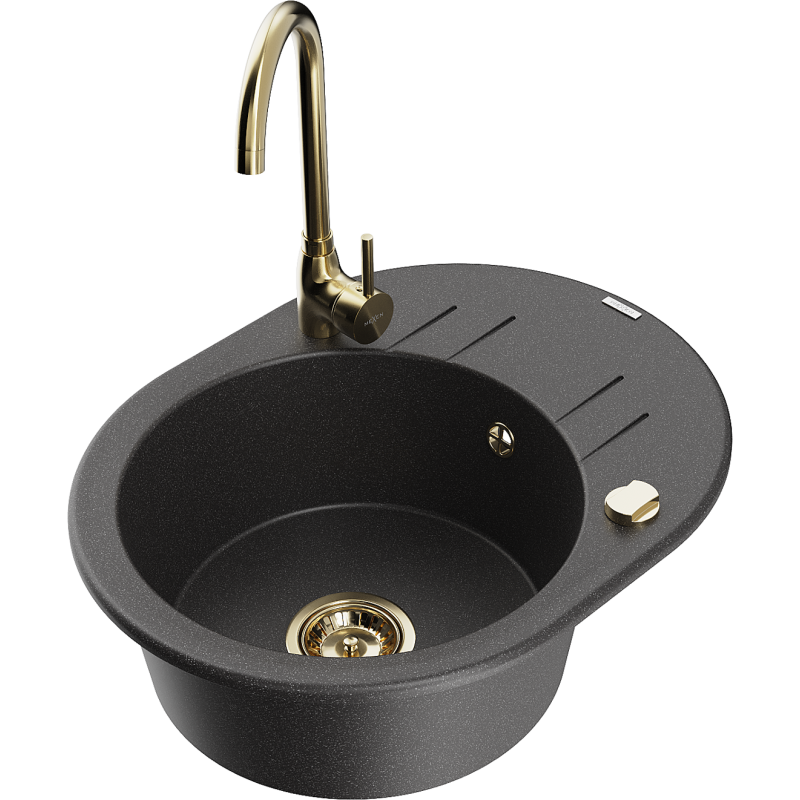Mexen Kevin fregadero de granito de 1 cubeta con escurridor y grifo de cocina Telma, negro moteado - 6517-76-670200-50