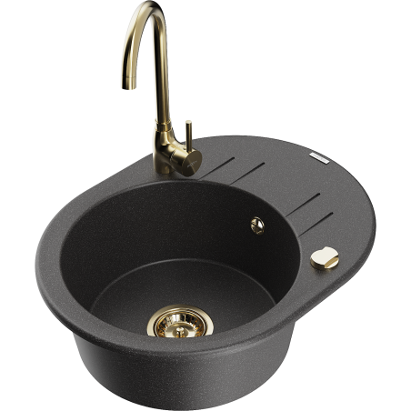Mexen Kevin fregadero de granito de 1 cubeta con escurridor y grifo de cocina Telma, negro moteado - 6517-76-670200-50