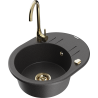 Mexen Kevin, 1-bowl granite sink with drainer and Telma kitchen tap, speckled black - 6517-76-670200-50