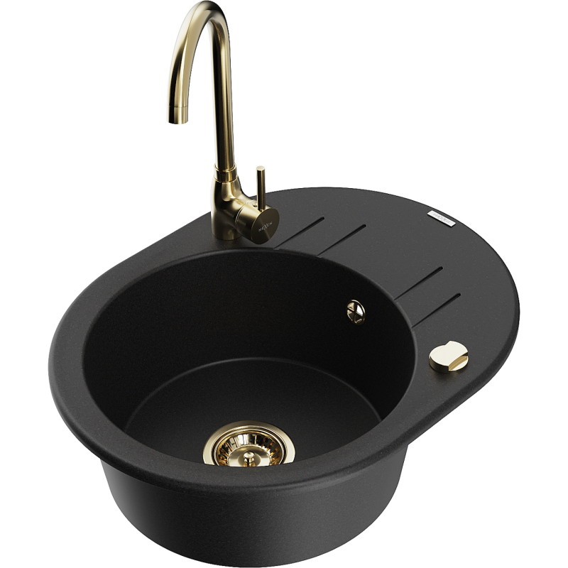Mexen Kevin fregadero de granito de 1 cubeta con escurridor y grifo de cocina Telma, negro - 6517-77-670200-50