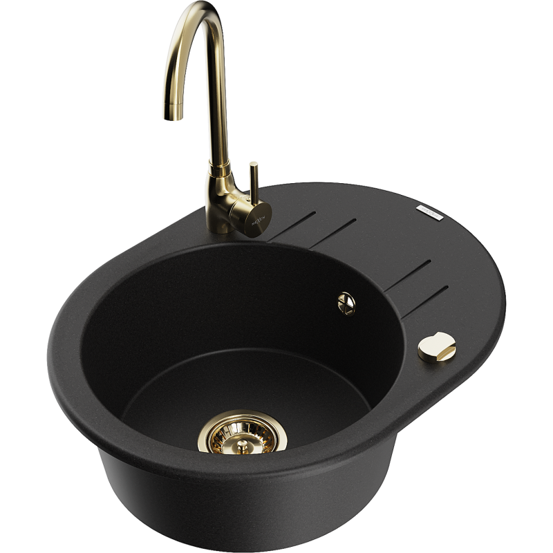 Mexen Kevin granitdiskho med 1 fack med avrinning och köksblandare Telma, svart - 6517-77-670200-50