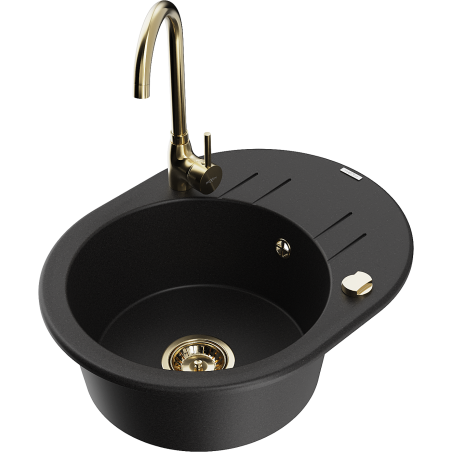 Mexen Kevin fregadero de granito de 1 tina con escurridor y grifo de cocina Telma, negro - 6517-77-670200-50