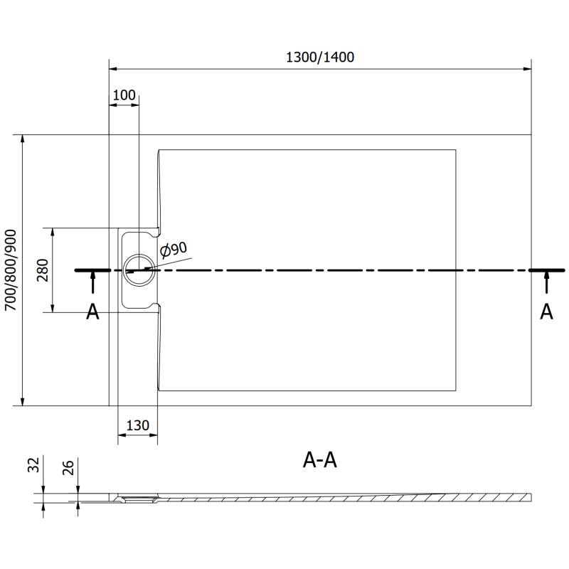 Mexen Otto brodzik prostokątny SMC 140 x 70 cm, szary - 4N617014