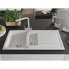 Mexen Andres granite sink 1.5-bowl with drainer and Duero kitchen tap, white - 6515-20-671600-00