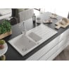 Mexen Andres granite sink 1.5-bowl with drainer and Duero kitchen tap, white - 6515-20-671600-00