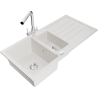 Mexen Andres granite sink 1.5-bowl with drainer and Duero kitchen tap, white - 6515-20-671600-00