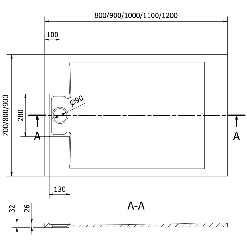 Mexen Otto brodzik prostokątny SMC 100 x 80 cm, szary - 4N618010
