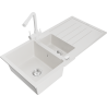 Mexen Andres 1.5-bowl granite sink with drainer and Duero kitchen tap, white - 6515-20-671600-20