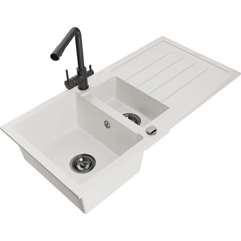 Mexen Andres fregadero de granito 1,5-cuenca con escurridor y grifo de cocina Duero, blanco - 6515-20-671600-70