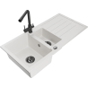 Mexen Andres 1.5-bowl granite kitchen sink with drainer and Duero tap, white - 6515-20-671600-70