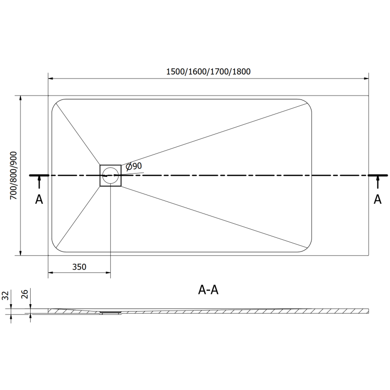 Mexen Bert brodzik prostokątny SMC 170 x 80 cm, szary - 4K618017