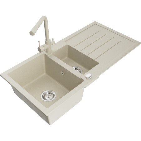 Mexen Andres fregadero de granito 1,5 senos con escurridor y grifo de cocina Duero, beige - 6515-69-671600-69