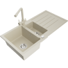 Mexen Andres Granitspüle 1,5-beckig mit Abtropffläche und Küchenarmatur Duero, beige - 6515-69-671600-69