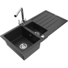 Mexen Andres Granit Sink 1.5-Bowl with Drainer and Duero Kitchen Tap, Black/Silver - 6515-73-671600-00