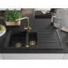 Mexen Andres granite sink 1.5-bowl with drainer and Duero kitchen tap, black/silver - 6515-73-671600-50