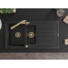 Mexen Andres granite sink 1.5-bowl with drainer and Duero kitchen faucet, black/silver - 6515-73-671600-50